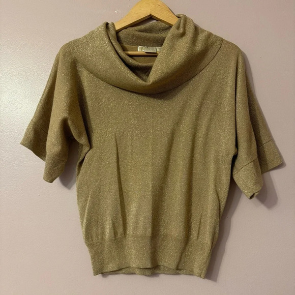 Michael Kors Tops - Michael Kors Gold Glitter Cowl Neck 3/4 Sleeve Sparkle Top Size S